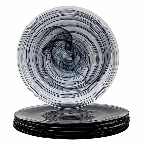 Vikko Charger Plates, Set of 6 Black Alabaster Dinner Plates, 13" Plate with Marbelized, Swirl Design, Elegant Glass Charger, Dishwasher Safe