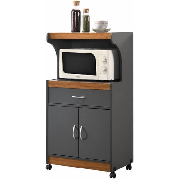 Pemberly Row Microwave Kitchen Cart in Gray Oak