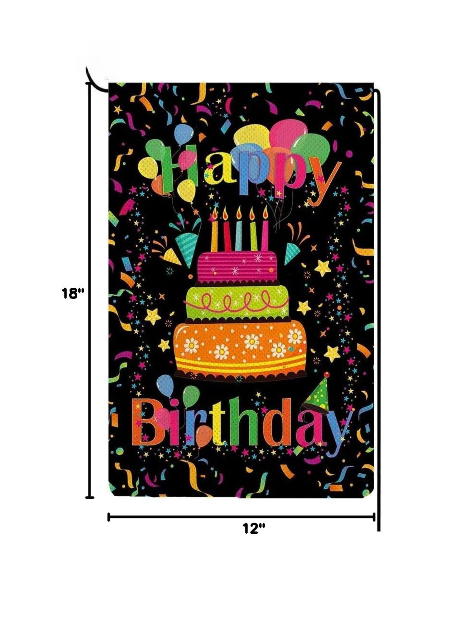 Happy Birthday Garden Flag Banner Big Cake Colorful Balloon Yard Flag Burlap Vertical Double-Sided Party Welcome Farmhouse Outdoor Outside Home House Decoration