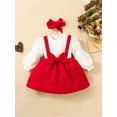 thumbnail image 2 of Bslissey Toddler Baby Girl Valentine's Day Dress Long Puff Sleeve Fake Two Pieces Patchwork Bow Decor A-line Dress with Headband Infant Sweet Clothes 3M-3T, 2 of 7