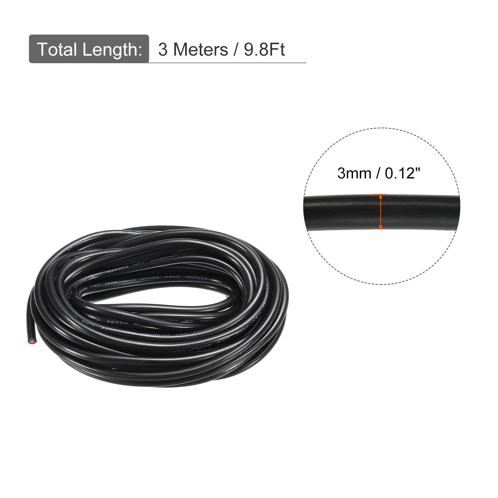 Uxcell 22AWG Electrical Wire 2 Conductors UL2464 Tinned Copper 10Ft Low Voltage Black