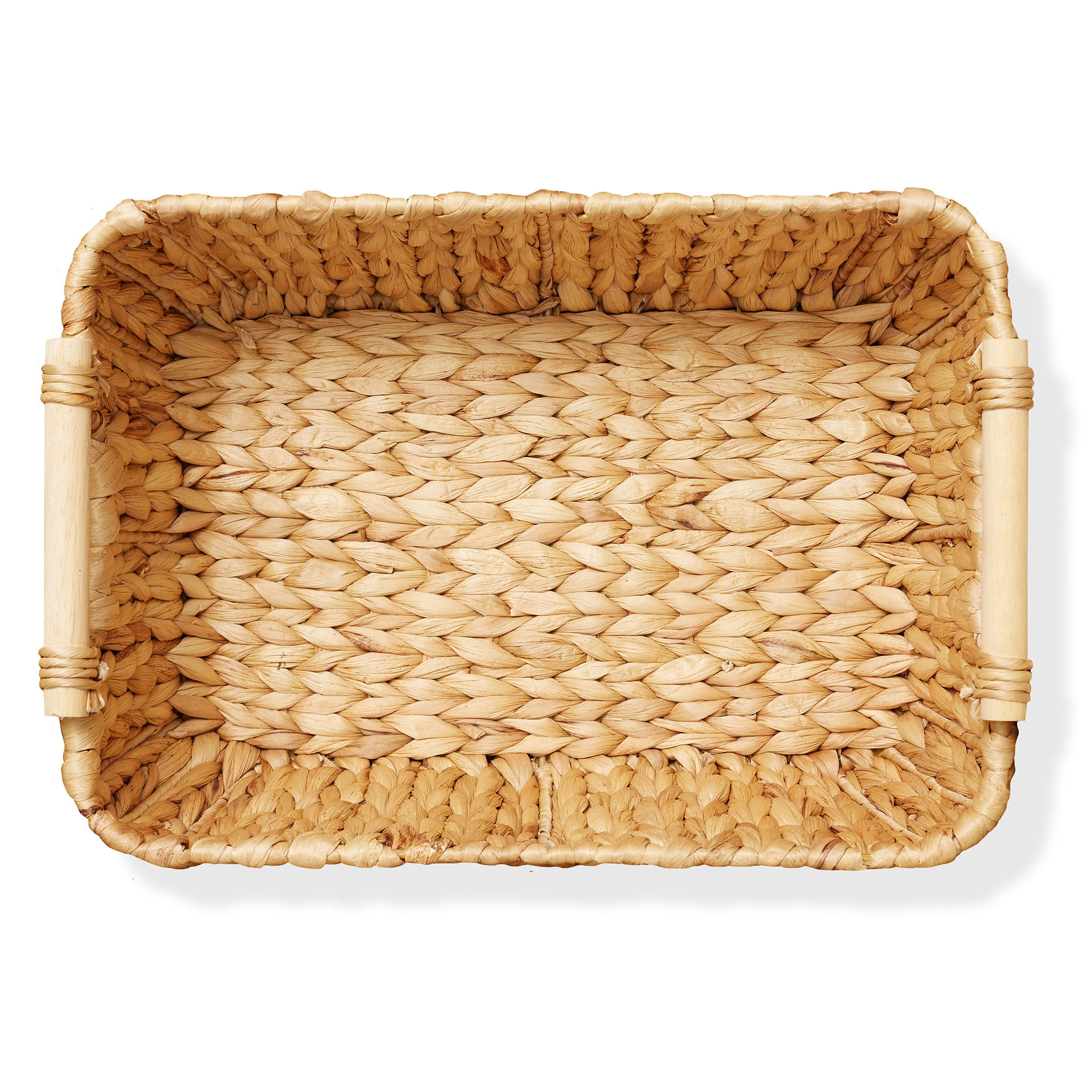 Casafield (Set of 2) Water Hyacinth Oval Storage Baskets with Wooden Handles - Medium Woven Bin Organizers