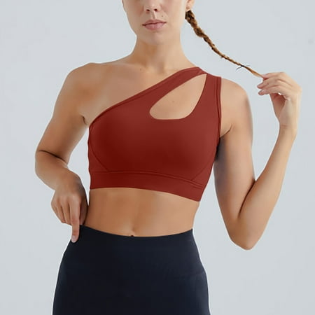 

Clearance! YOHOME Women s Sports Underwear One Shoulder Vacuous Vest Gathered Shockproof Running Sports Beautiful Back Bra Red M
