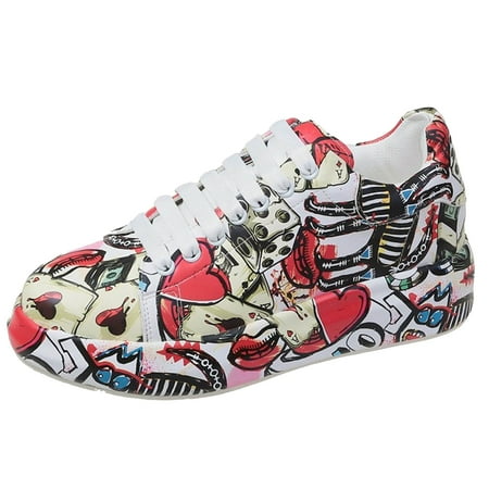 QYZEU Business Flats for Women Women s Casual Shoes Women s Print Sports Shoes Fashion Lace Up Low Top Platform Sneakers Casual Skate Shoes Womens Slip on Shoes Red 42