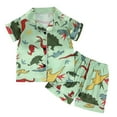thumbnail image 2 of ATOGUTA Toddler Boys' Girls' Sets 1T-8 Cute Graphic Button Down Short Sleeve Shirts And Shorts Outfits Stain Homewear Green, 2 of 5