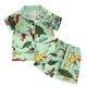 thumbnail image 1 of Odeerbi 1-8 Años Niños Niñas Pijama de Verano de Satén Con Solapa de Muesca Camisas de Manga Corta Pantalones Cortos Conjunto de Dos Piezas Suave Pijama Con Estampado de Dinosaurios, 1 of 9