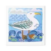 Stupell Industries Whimsical Seagull Bird Layered Ocean Waves Painting Graphic Art Gallery Wrapped Canvas Print Wall Art, Design by unknown