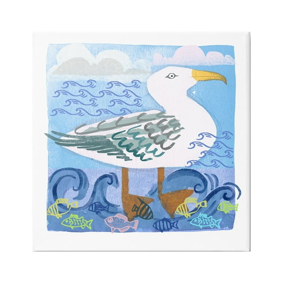 Stupell Industries Whimsical Seagull Bird Layered Ocean Waves Painting Graphic Art Gallery Wrapped Canvas Print Wall Art, Design by unknown
