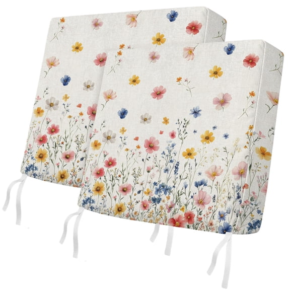 Outdoor Patio Cushion Covers 2 Pack Wildflowers Chair Pads Slipcovers with Ties & Zipper Waterproof Seat Cover Set Farmhouse Floral Branch Linen Seat Cushion Covers for Outdoor Couch Sofa 24x24 Inch