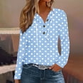 thumbnail image 2 of ABATAB Womens Fashion Polka Dots Eyelets Hoodie Sweatshirts Casual Button V Neck Long Sleeve Trendy Pullover Tops with Drawstring(Small,Light Blue), 2 of 5