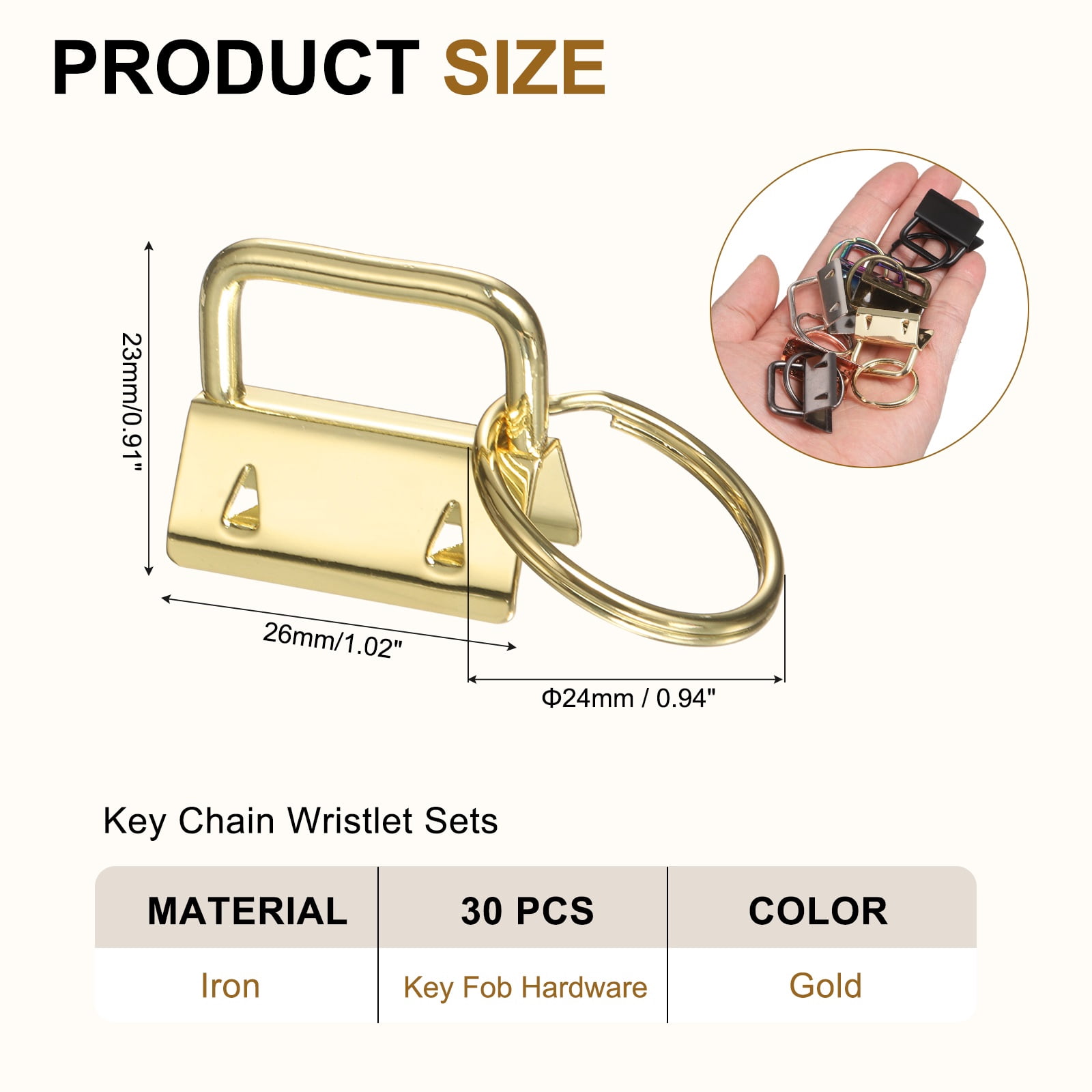 Uxcell 30 Pcs Key Fob Hardware, 1in 26mm Wristlet Clasp Sets with Key Rings for Keychain Making Supplies Lanyards Bag DIY Crafts, Gold