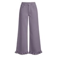 thumbnail image 6 of Mifsaly Womens Ruffle Hem Wide Leg Pants High Waist Button Fly Flare Pants Lightweight Loose Fit Flowy Summer Casual Outfits with Pockets Purple,L, 6 of 6