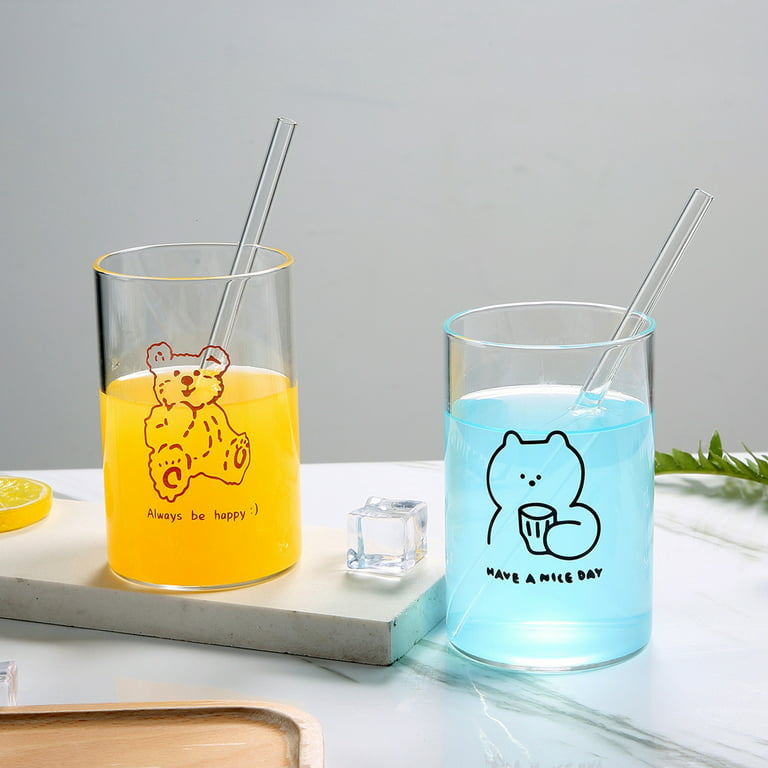 Cute Brown Bear Glass Cup Beer Coffee Cup Handmade Tea Glass Whiskey Beer Mug Glass Cups Drinkware Couple Cups with Straw, Size: 7, Black