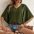 thumbnail image 5 of Summer Womens Tunic Tops Solid Basic Tee Shirts V Neck Short Sleeve Tee Blouses Batwing Sleeve Top Loose Fitted Tunics T-Shirts Dressy Causal Blouses Holiday Beach Party Clothes, 5 of 7