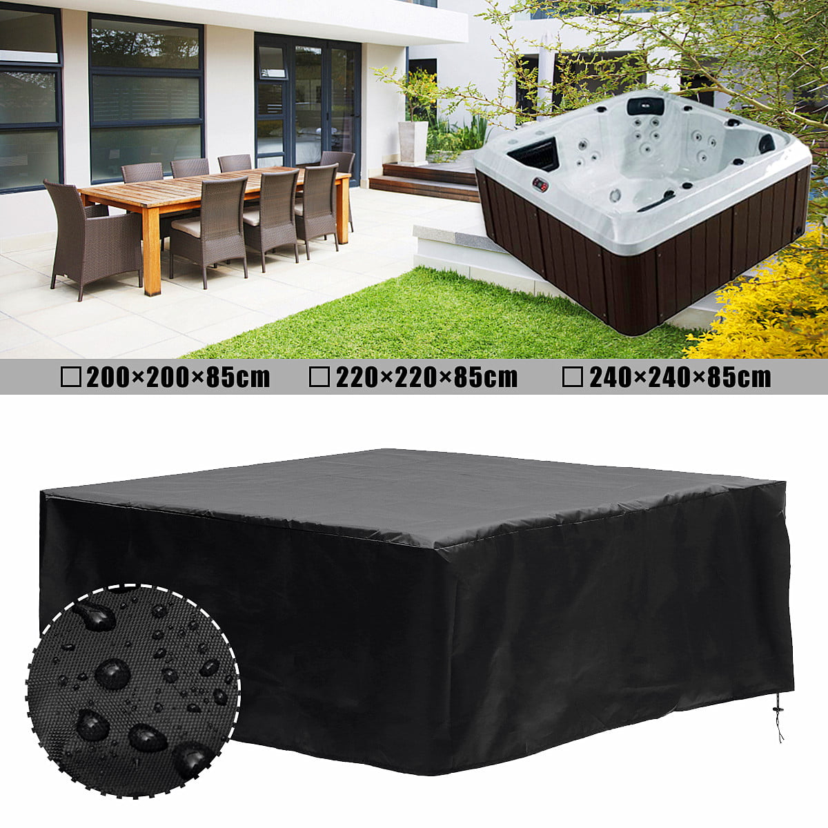 Square Hot Tub Cover Spa Covers Cap Waterproof Protector Black Polyethylene Square Waterproof Hot Tub Spa Cover Durable Protector Guard Dust Cap Dust-Proof Thermal Insulation Cover