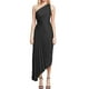 thumbnail image 1 of Vestido de noche de satén con un hombro descubierto, volantes y aberturas, cintura plisada en color liso, para fiestas y bodas, XS-XL, 1 of 3