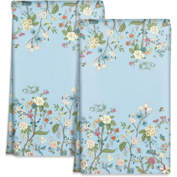 Cute Kitchen Towels Set of 2 - Dish Towels 18 x 26 Inch Microfiber Tea Towel for Home Decorative Strawberry Spring Summer Soft Reusable & Absorbent Aesthetic Vintage Design