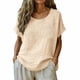 thumbnail image 2 of Craaazy Women Casual Loose Fit Blouse, Solid Color Short Sleeve Cotton Linen Top, Comfy Round Neck Tunic with Pocket for Daily Wear Gifts, 2 of 6