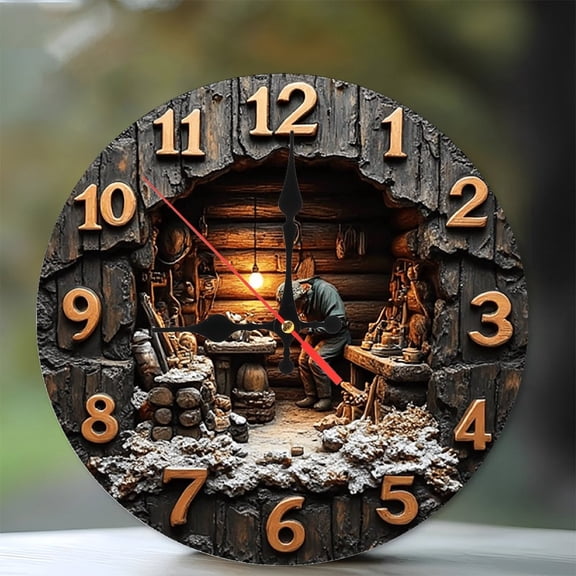 Craftsman Cabin Wooden Wall Clock 2D Scene 10-Inch Silent Wooden Wall Clock, Battery Operated (AA Batteries Not Included), Artistic Home Decor