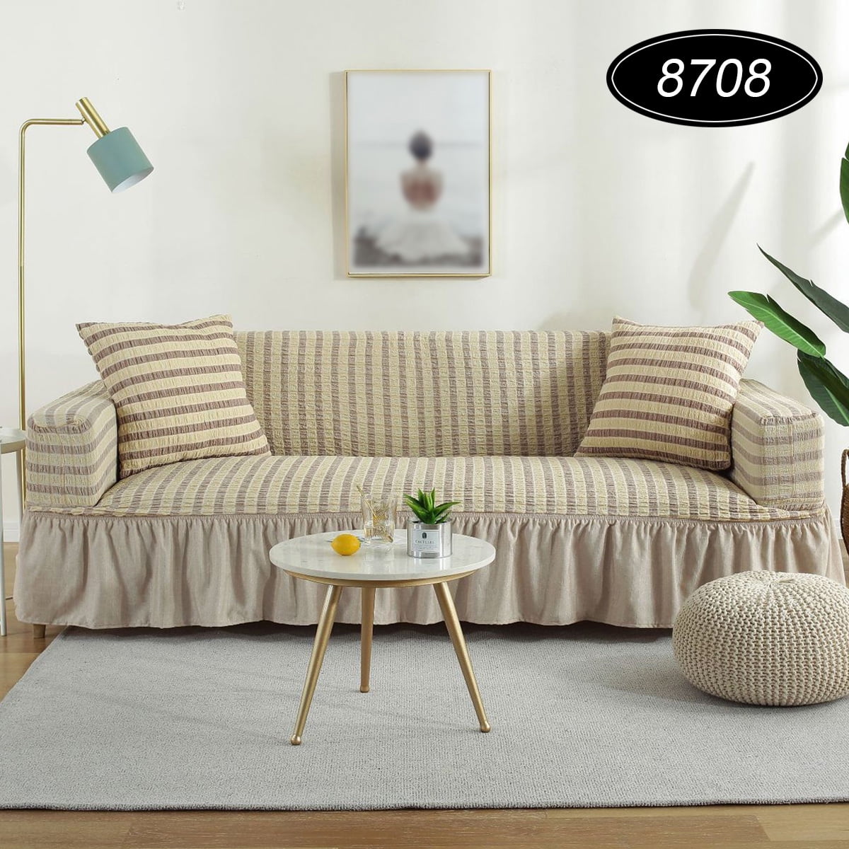 1 4 seats sofa slipcover stretch soft spandex slippery 1 piece sofa cover with pleated ruffled skirt