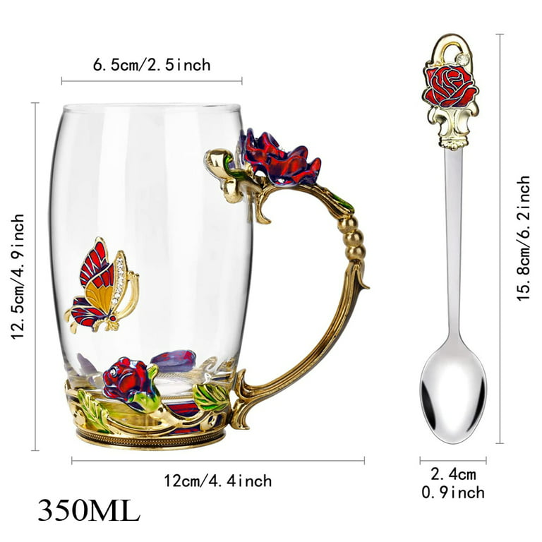 Butterfly Flower Glass Coffee Mug Best Gifts for Women Unique