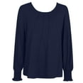 thumbnail image 3 of VNKIDY Women Shirts Casual Long Sleeve Solid Color Blouse With Round Neck Pleated Detail For Daily Wear Relaxed Elegant Style Cute Tops, 3 of 3