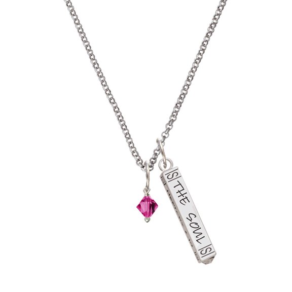 Delight Jewelry Fuchsia Crystal Bicone Silvertone Hope Anchors the Soul Bar Charm Necklace, 23"