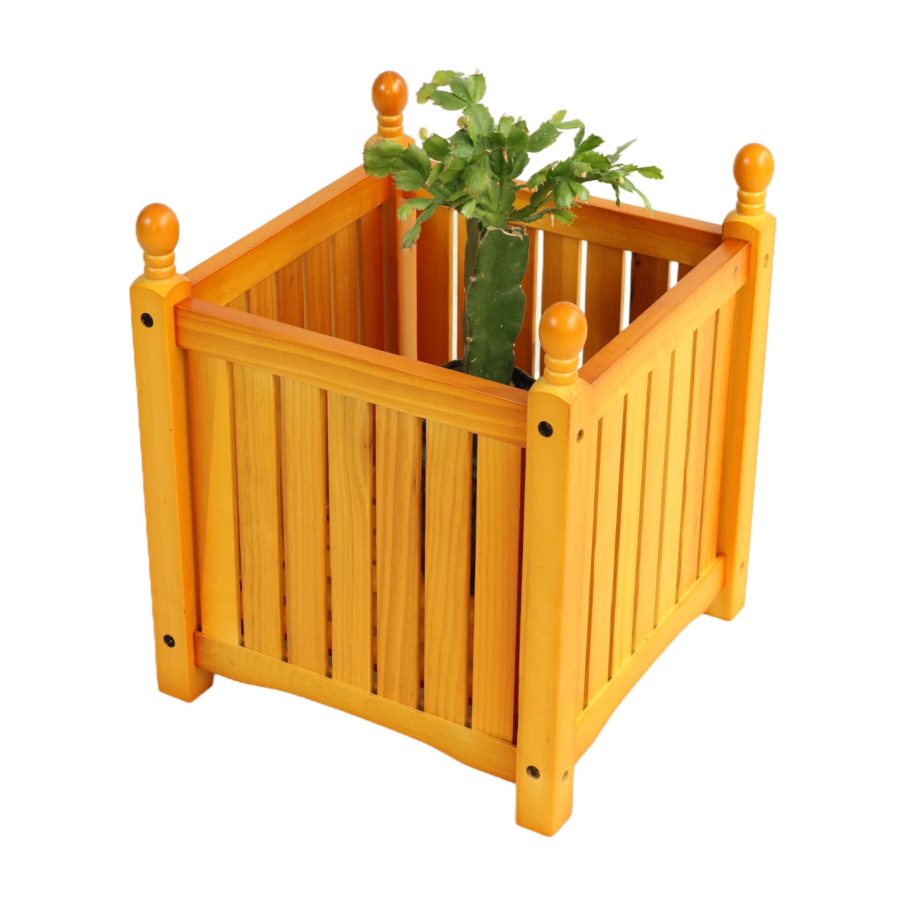 Wooden Flower Planter Box, Square Outdoor Plant Container for Garden Porch Patio Decoration, Teak