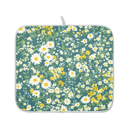 

Ryvnso Wild Daisy Flowers Dish Dry Mat for Kitchen Counter Absorbent Drainer Pad 16x18in