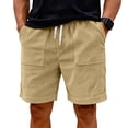 thumbnail image 2 of LWavelet Men's Corduroy Casual Shorts Drawstring Elastic Waist Plain Pocket Retro Streetwear Shorts Khaki 3XL, 2 of 5
