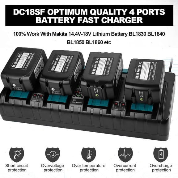 DC18SF 18V LXT Li‑Ion 4-Port Battery Charger Replace for Makita 18 Volt Battery