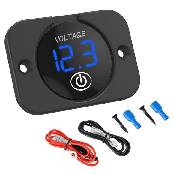 12V LED Car Voltmeter Digital Display Voltage Meter Waterproof Car Voltage Gauge Meter Battery Tester with Light Touch Switch for Boat Marine Vehicle Motorcycle Truck Green