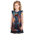 thumbnail image 1 of Balery Starry Sky Meditating Fox Camisón de princesa para niñas, pijama de algodón con mangas abullonadas, suave y bonito.-Large, 1 of 6
