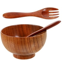 1 Set of Wooden Salad Bowl Food-grade Wooden Serving Bowl Portable Wooden Bowl with Fork Spoon