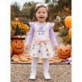 thumbnail image 5 of Cjfdfy Newborn Baby Girl Halloween Outfit My First Halloween Ruffle Long Sleeve Romper Ghost Pumpkin Dress Bow Headband Three Piece Set Infant Cute Halloween Fall Winter Outfit, 5 of 9