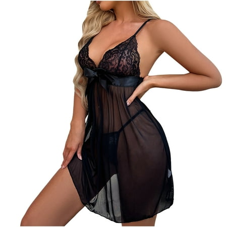 Women s Floral Lace Chemise Nightgown Sleepwear Sexy Mesh Bow Tie Lingerie Boudoir Teddy Dress Nightdress