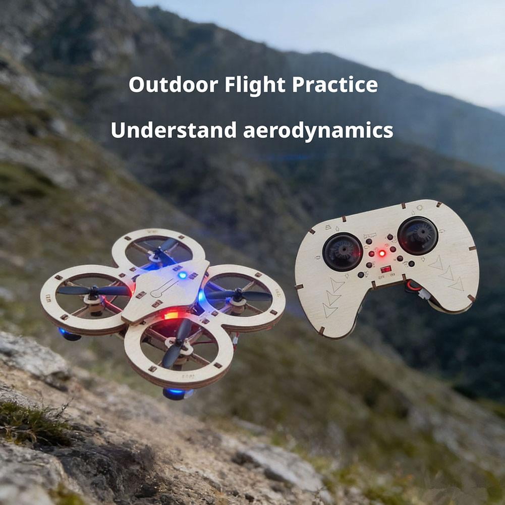 Wooden Drone Model Kit, DIY Wooden Assembly RC Drone Kit, RC Quadcopter Building Kits with 4-Axis Flight,Remote Control Mini Quadcopter Building Kits for Kids or Beginner