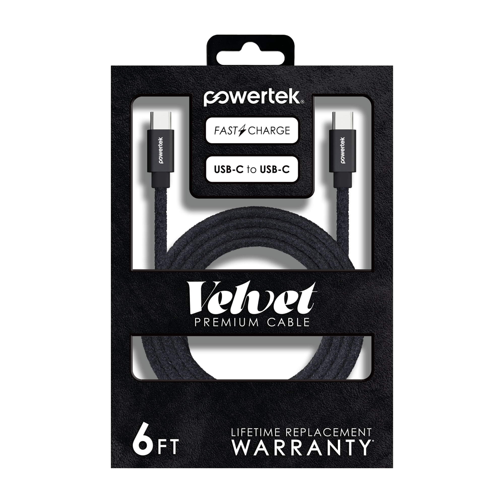 Liquipel Powertek Pastel Velvet USB-C to USB-C - Black