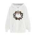 thumbnail image 4 of YueHuiYing Women's Printed Sleeves Long Sleeved Top Hooded Christmas Wreath Cartoon Pattern Sweatshirt, 4 of 6