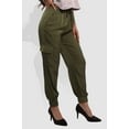 thumbnail image 4 of Satin Cargo Joggers With Self Waist Tie - Olive, 4 of 9