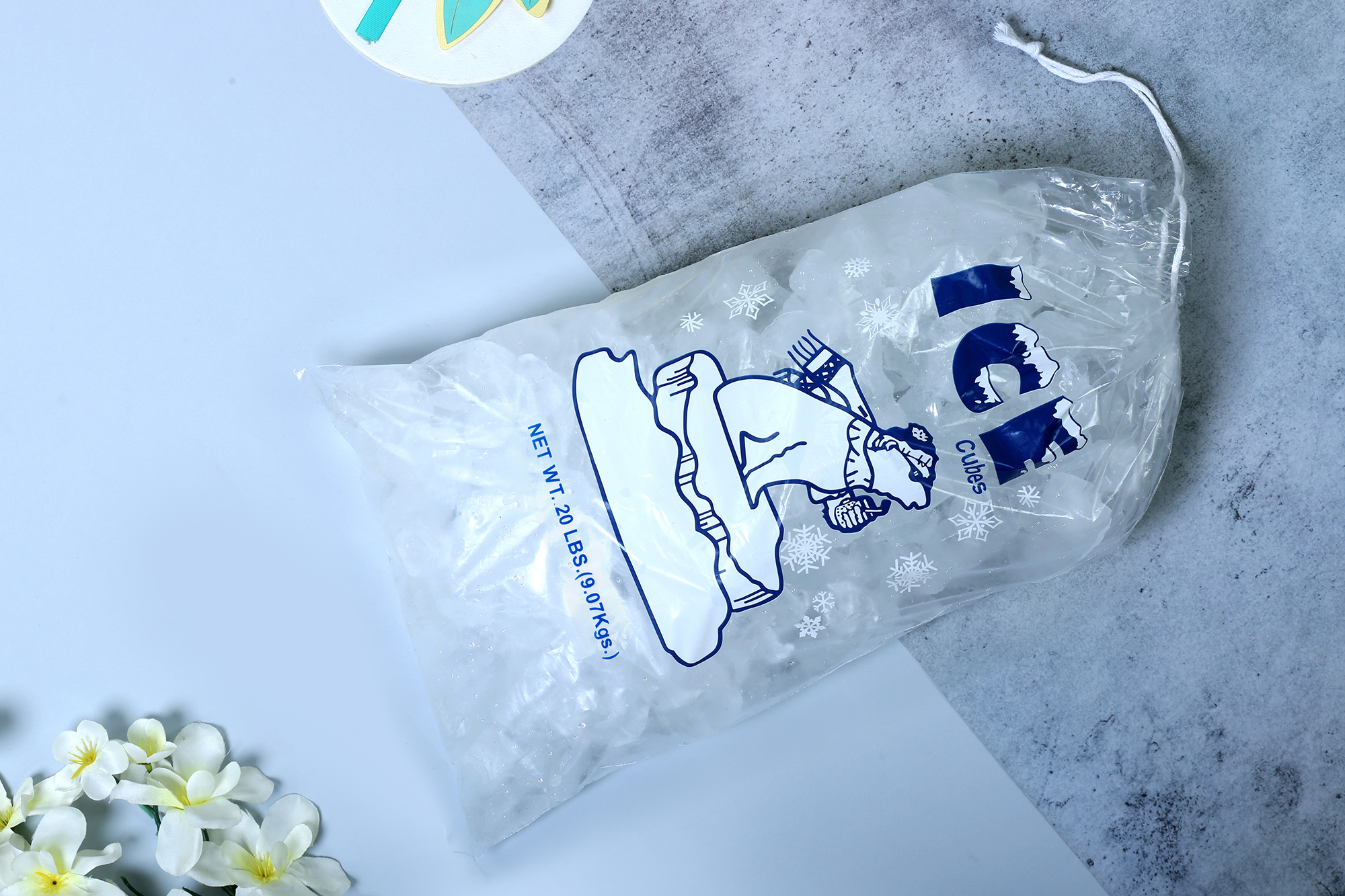 Infinitepack 20 lbs Plastic Ice Bag(250 Pcs) with Drawstring with 50 Micron, Heavy Duty & Reusable