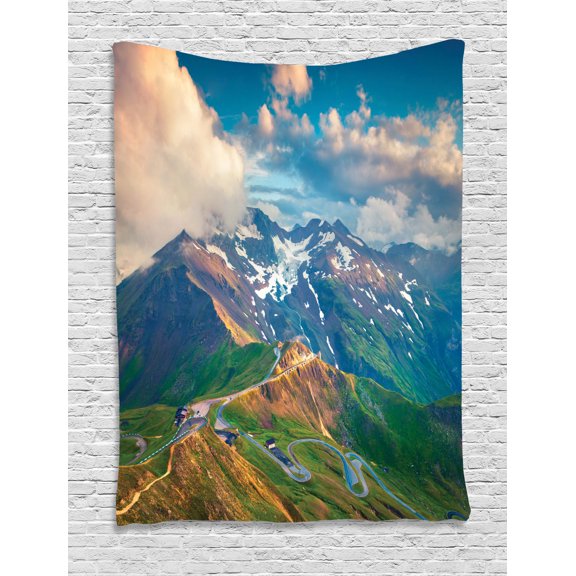 Mountain Tapestry, Grossglockner High Alpine Road in Austria European Landscape Wanderlust Theme, Wall Hanging for Bedroom Living Room Dorm Decor, 40W X 60L Inches, Multicolor, by Ambesonne