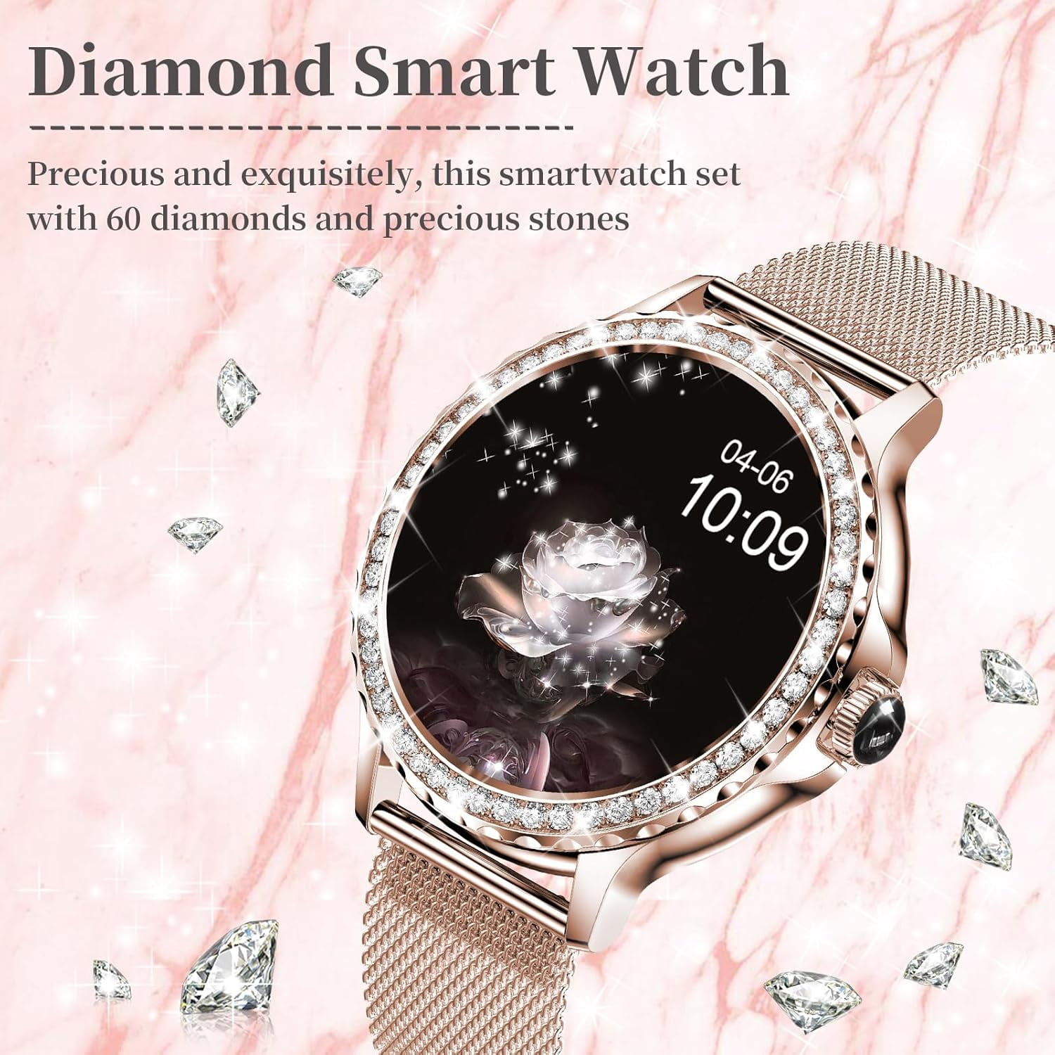 Smart Watches for Women (Answer/Make Call) with Diamonds, 1.3”HD Screen Bluetooth Smartwatch for Android iOS Phones, IP68 Waterproof Fitness Activity