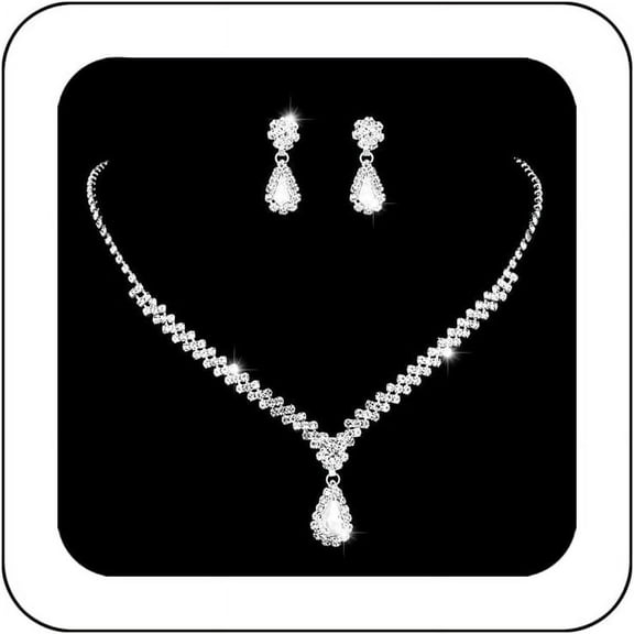 Rhinestone Bridal Wedding Jewelry Set Silver Crystal Necklace Earrings Sets Formal Costume Jewelry for Women and Brides