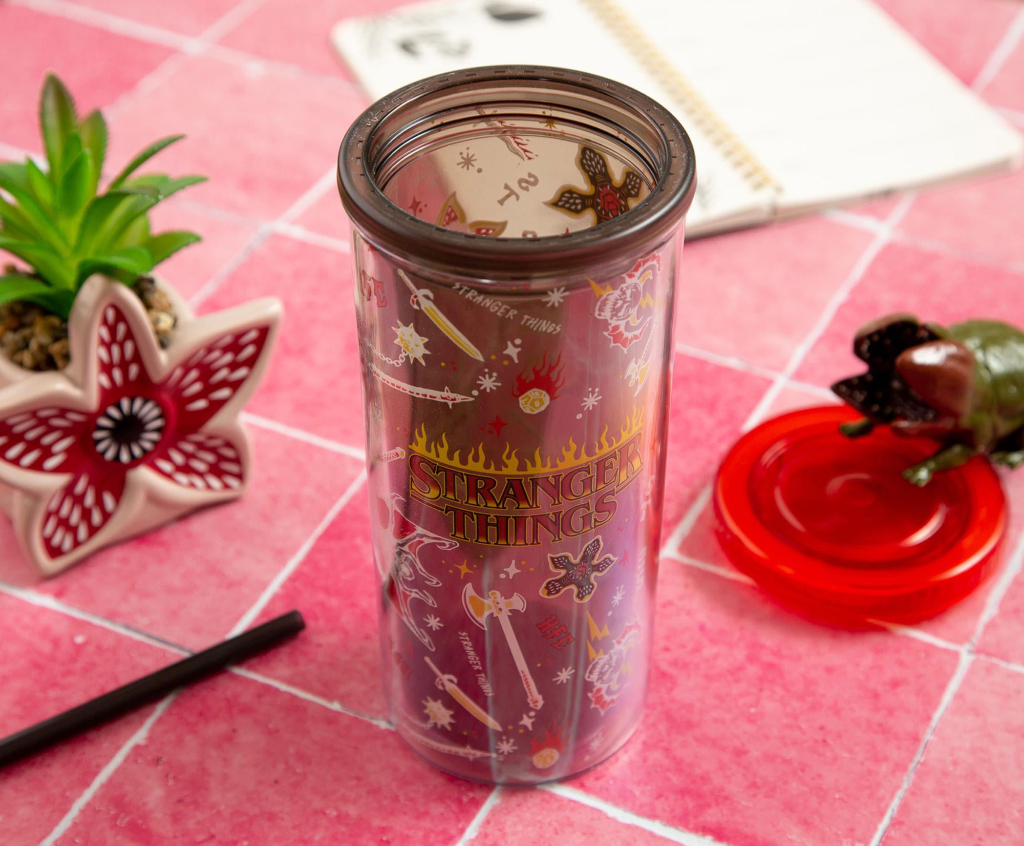 Custom Stranger Things Tumbler With Waffle Topper, Comes With Straw