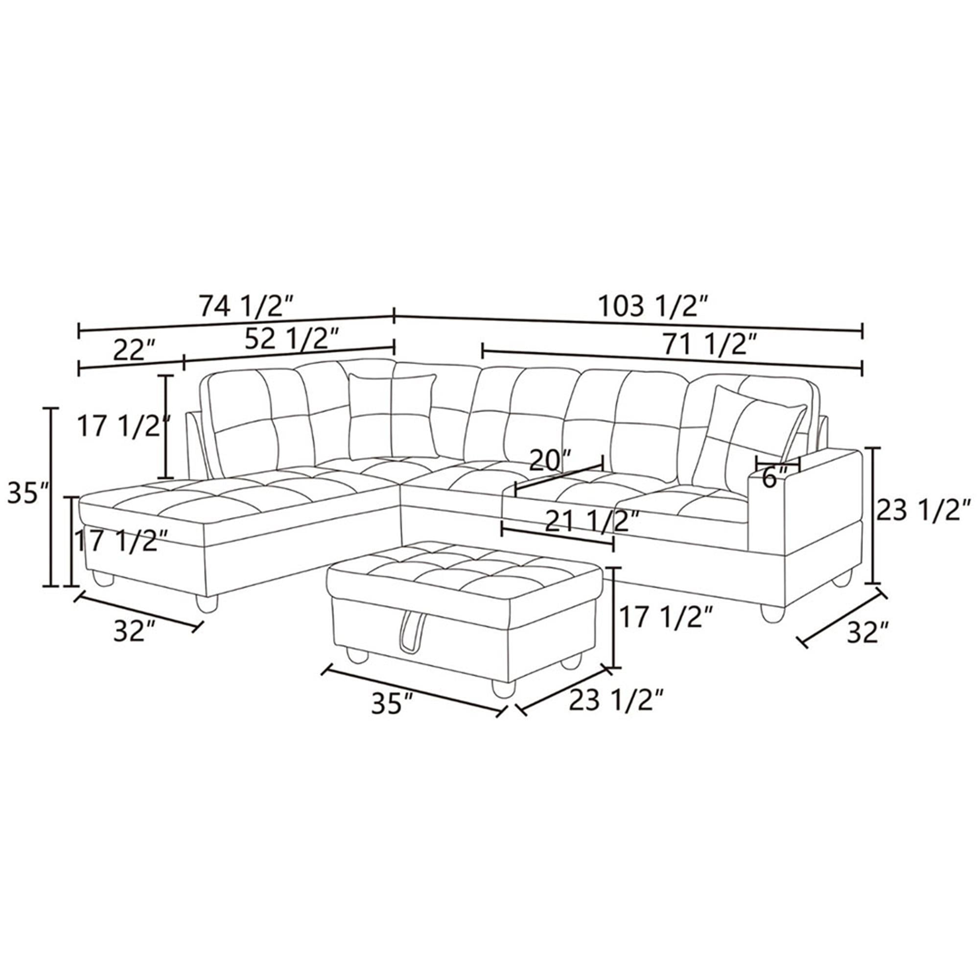 Kadyn Living Room Sofa 3-Piece Set, 3-Seater L-Shaped couch, Removable Ottoman, Small Sofa for Small Apartments, Living Rooms and Offices ( Gray Brown ) Kadyn Living Room Sofa 3-Piece Set, 3-Seater L-Shaped couch, Removable Ottoman, Small Sofa for Small Apartments, Living Rooms and Offices ( Gray Brown )