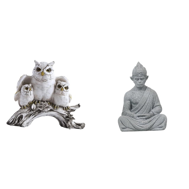 Figuras de búho,Figuras de búho,animales artificiales,artesanías,decoración del hogar,Estatua de mono,Estatua de Buda Mono para Interiores y Exteriores Budista,Figuras en miniatura