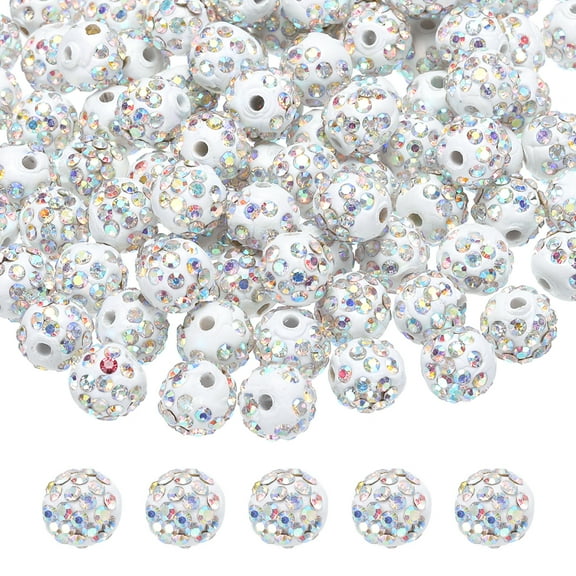 100pcs 10mm Rhinestone Beads for Jewelry Making, Sparkle Diamond Clay Bead for Necklace Bracelet Christmas, Colourful