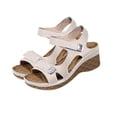 thumbnail image 3 of Beige Female Beige Chunky Wedge Sandals Made From Pu With A Peep-Toe Design For A Comfortable And Height-Adding Footwear Choice That Is Versatile, 3 of 8