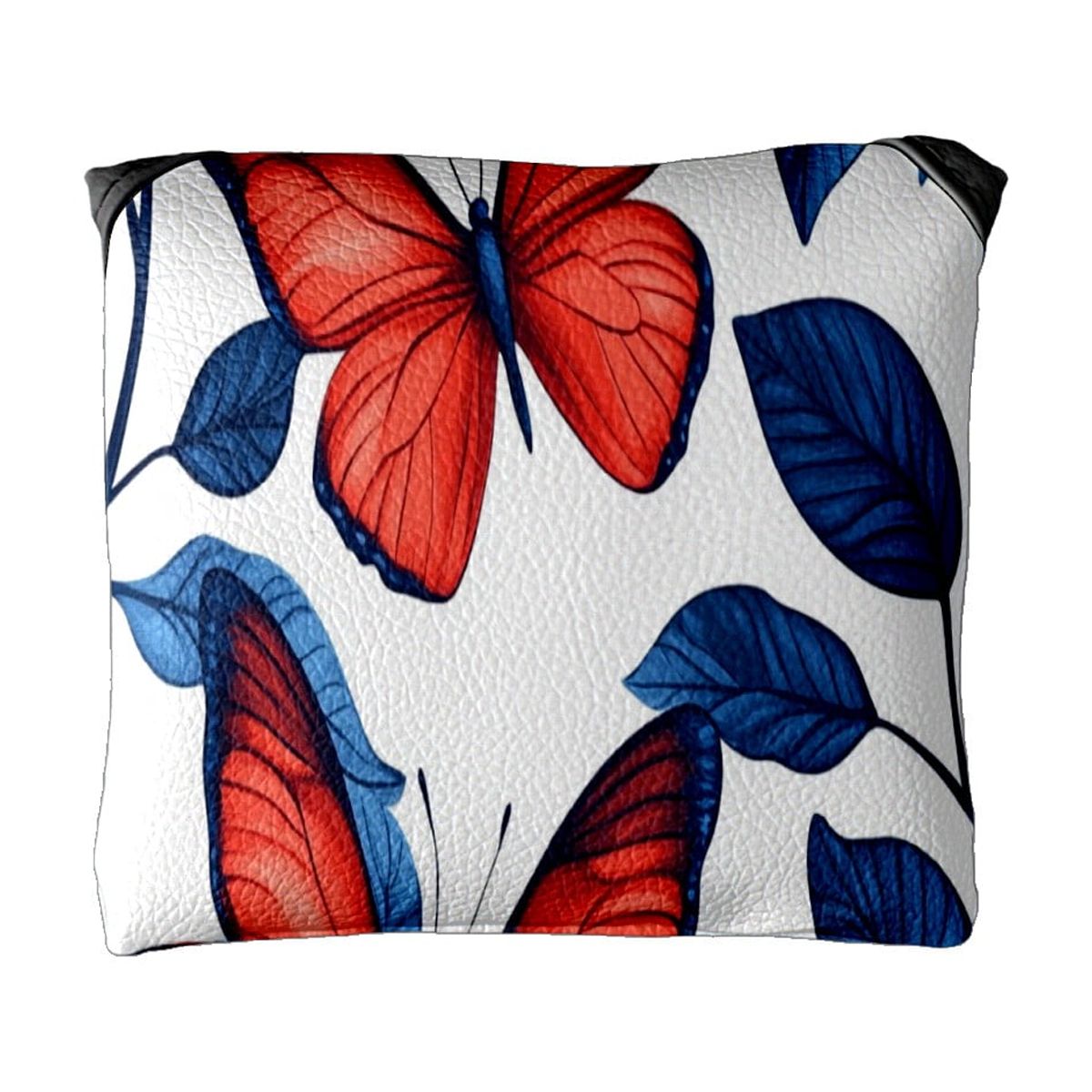 Golf Mallet Putter Cover Premium Leather Waterproof Golf Putter Head Cover with Magnetic Closure Red And Blue Butterfly